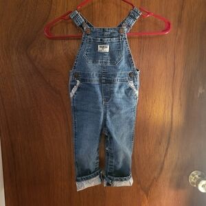 OshKosh B’gosh Toddler Girls Denim Overalls 18mo Floral Cuff Adjustable Straps